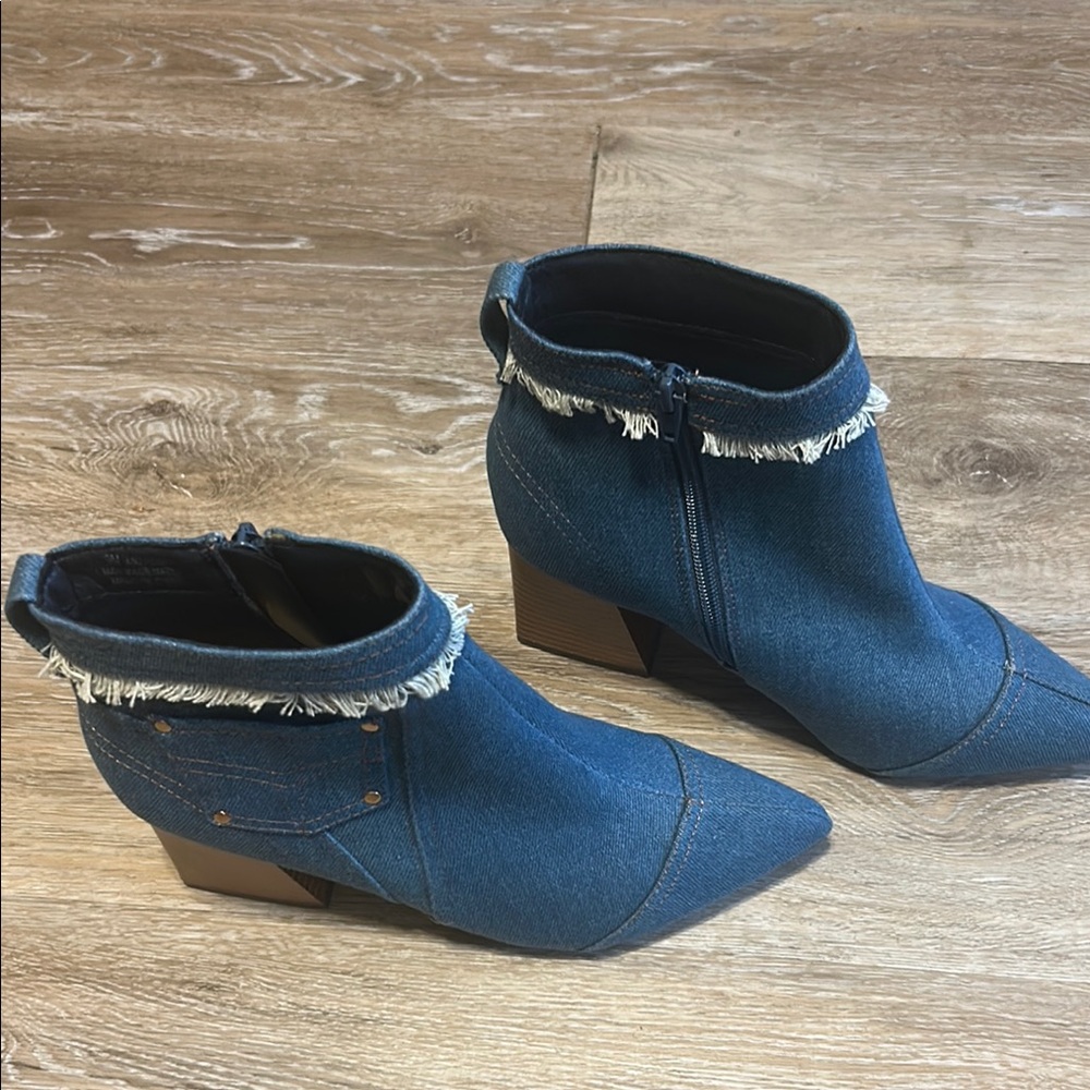 Frayed Edge Denim Ankle Booties